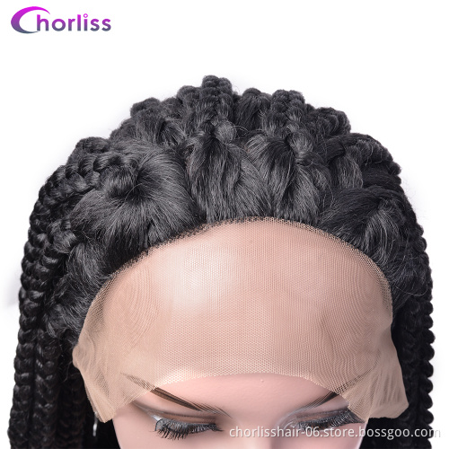 Wholesale High Quality Long Full Knotless Braided 4*4 Lace Frontal Wigs Straight Synthetic Box Braiding Hair With Lace Front